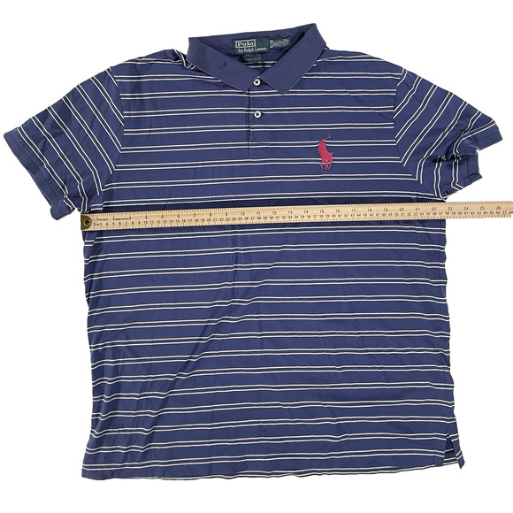 Polo Ralph Lauren Mens XL Short Sleeve Custom Fit Big Pony Striped Shirt Navy - Picture 7 of 9